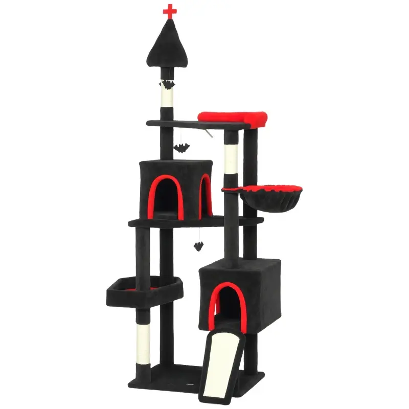 Gothic Cat Tree with Coffin Bed and 2 Condos, 77.6 Inch