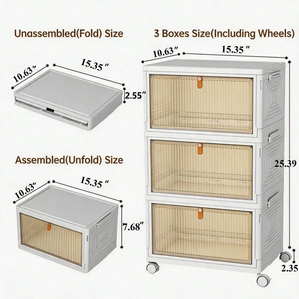 Foldable 3-Tier Pet Supplies Storage Bin with Wheels